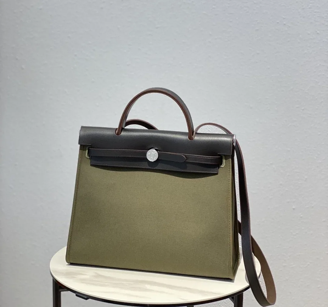 Hermes Herbag Zip Bag Dark Green Moss, Silver Toned Hardware Bag Hermes Herbag Zip Bag Dark Green Moss, Silver Toned Hardware Bag