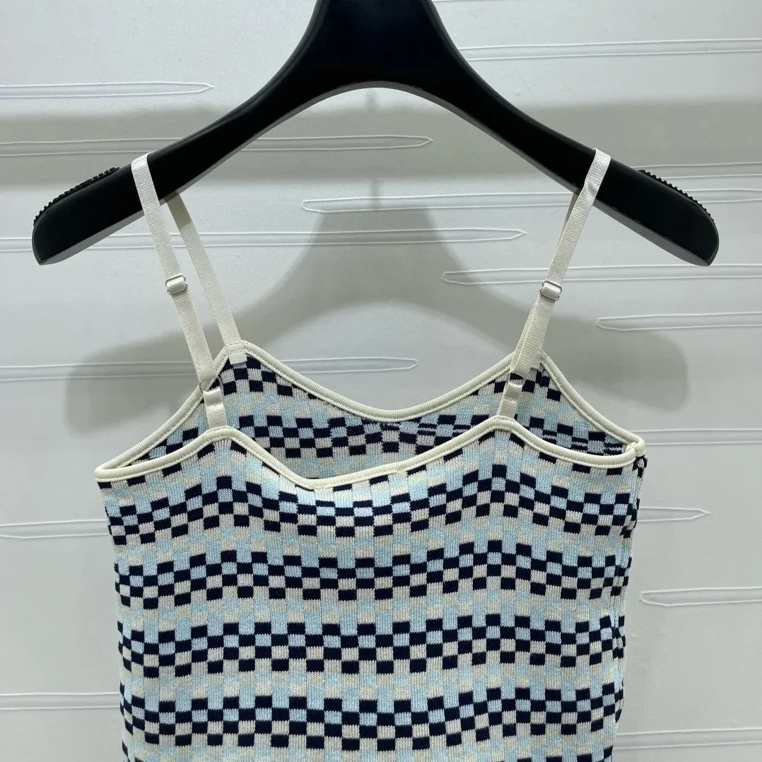 Chanel Checkered Intarsia Camisole Blue