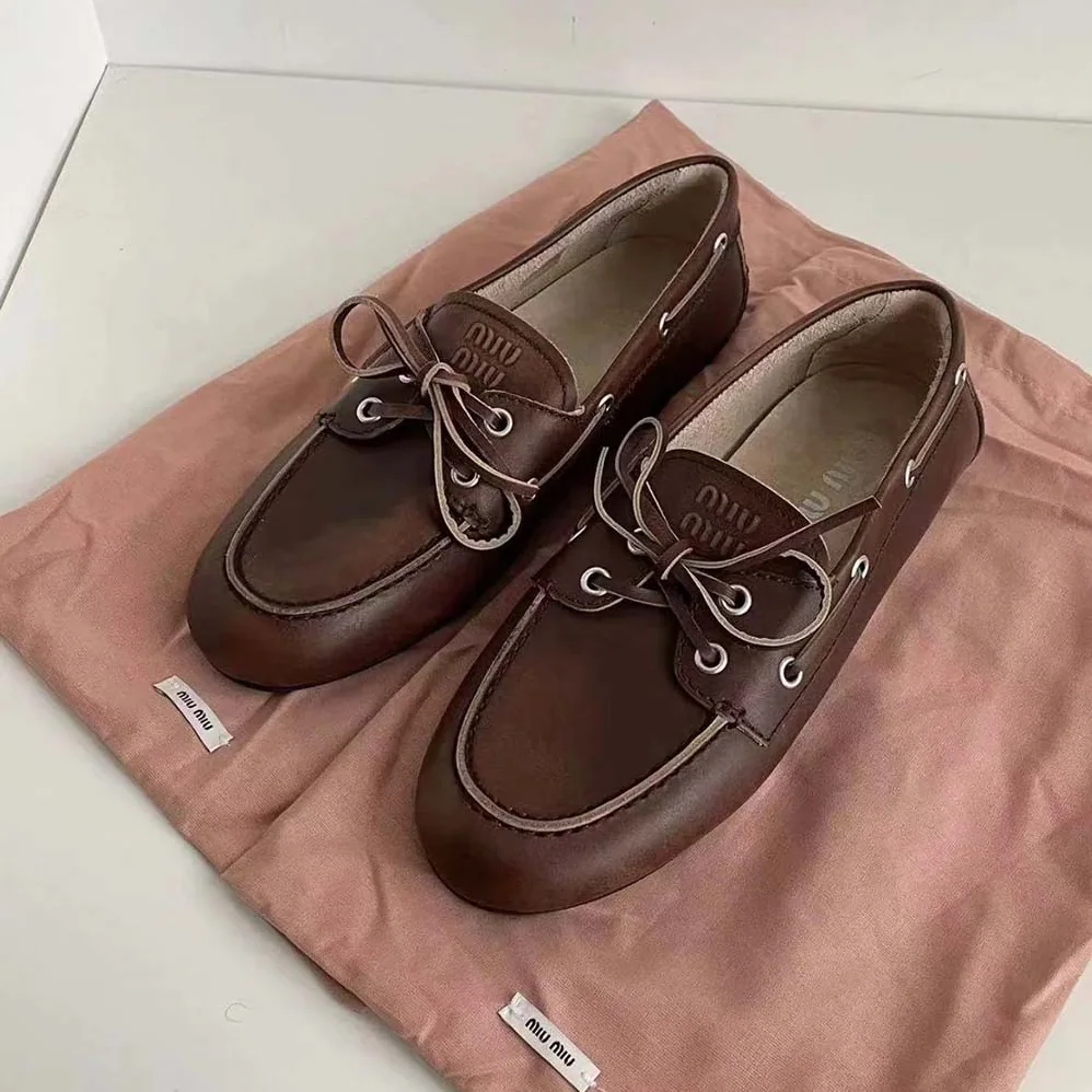 Miu Miu Unlined Bleached Leather Loafers-Brown 5D123E_3F33 for Women