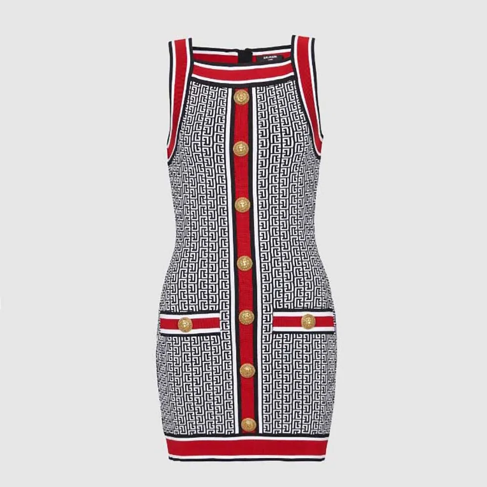 Balmain Short Monogrammed Knit Dress for Women Balmain Short Monogrammed Knit Dress for Women