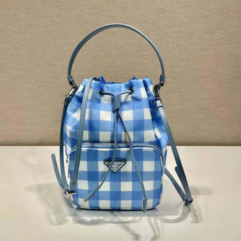 Prada Duet Printed Re-Nylon Bag for Women in Blue