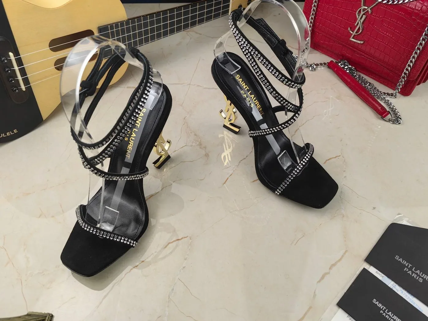 Saint Laurent Opyum Sandals In Crepe Satin And Rhinestones Black Saint Laurent Opyum Sandals In Crepe Satin And Rhinestones Black