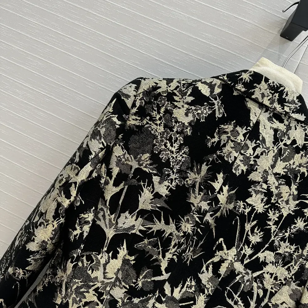 Dior Fitted Jacket Black Technical Fabric with Gold-Tone Dior Chardons Motif in Metallic Thread for Women