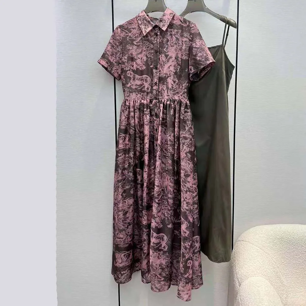 Dior Dioriviera Mid-length Shirt Dress Gray and Pink Cotton Muslin with Toile de Jouy Reverse Motif for Women Dior Dioriviera Mid-length Shirt Dress Gray and Pink Cotton Muslin with Toile de Jouy Reverse Motif for Women