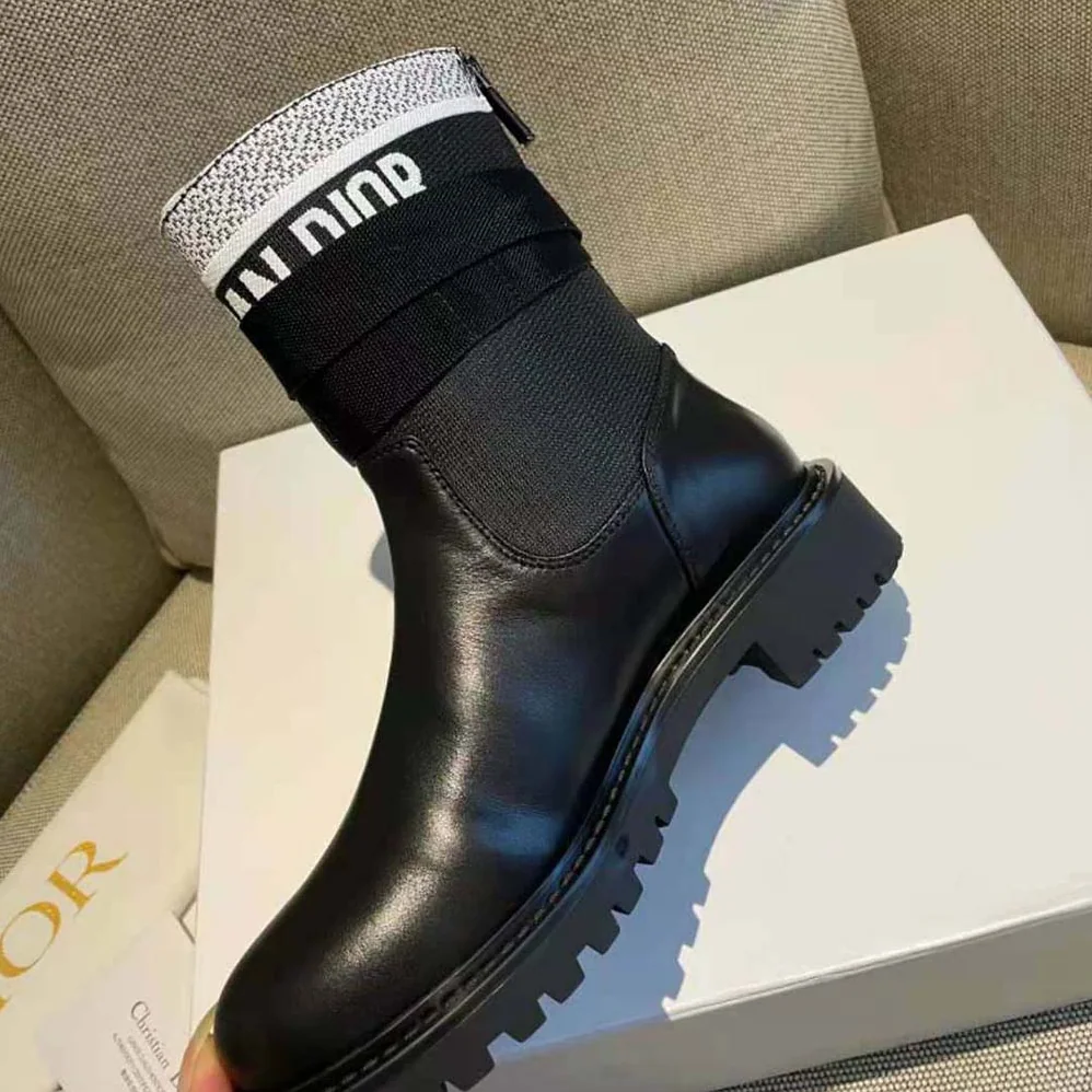Dior D-major Ankle Boot White and Black Technical Fabric and Black Calfskin for Women