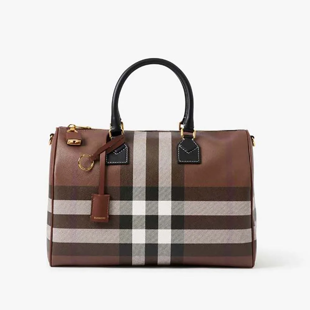 Burberry Check Medium Bowling Bag for Women in Black Burberry Check Medium Bowling Bag for Women in Black