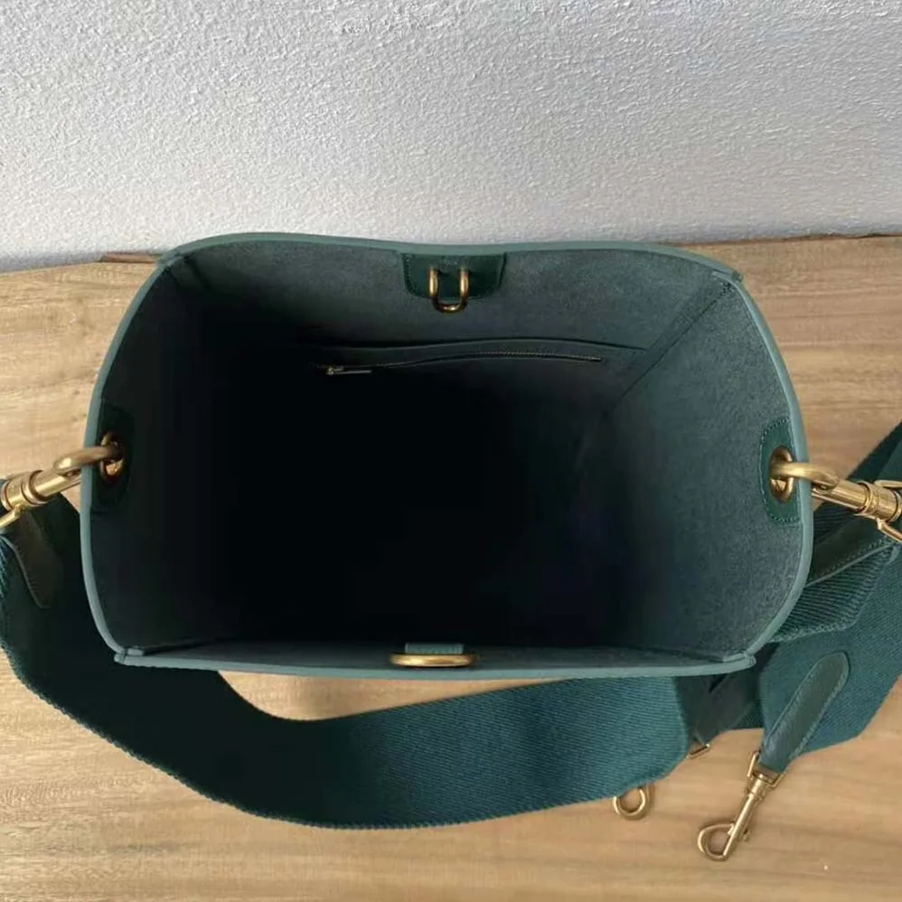 Celine Sangle Small Bucket Bag in Soft Grained Calfskin for Women in Green