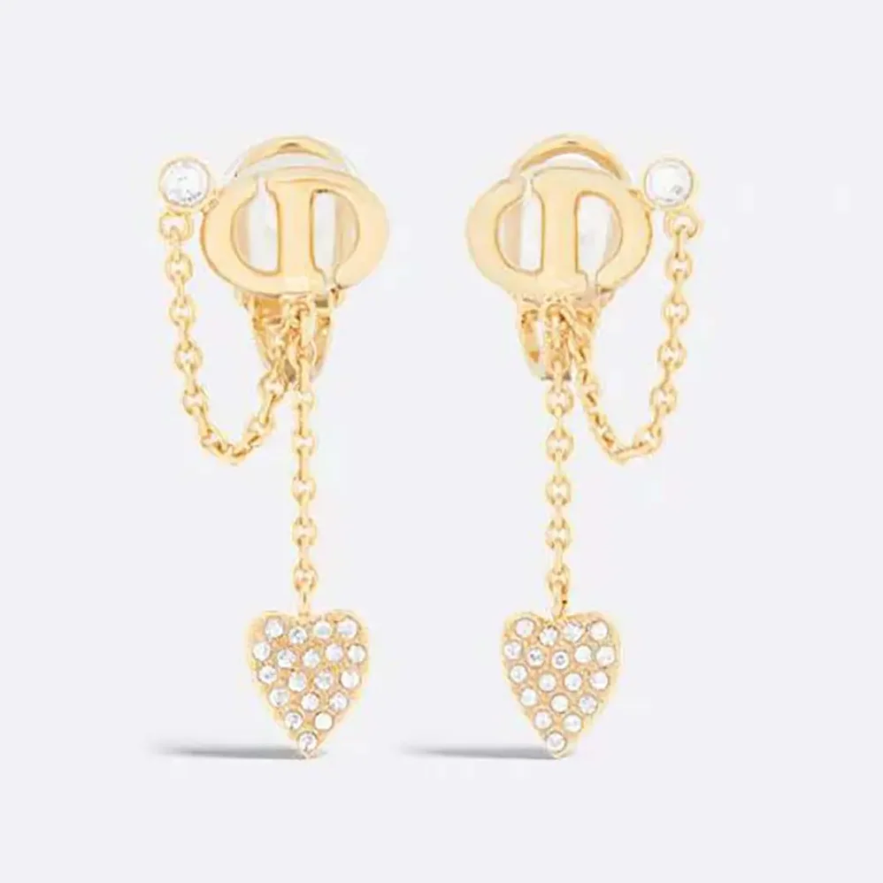 Dior CD Navy Clip-On Earrings Gold-Finish Metal and Silver for Women in Tone Crystals