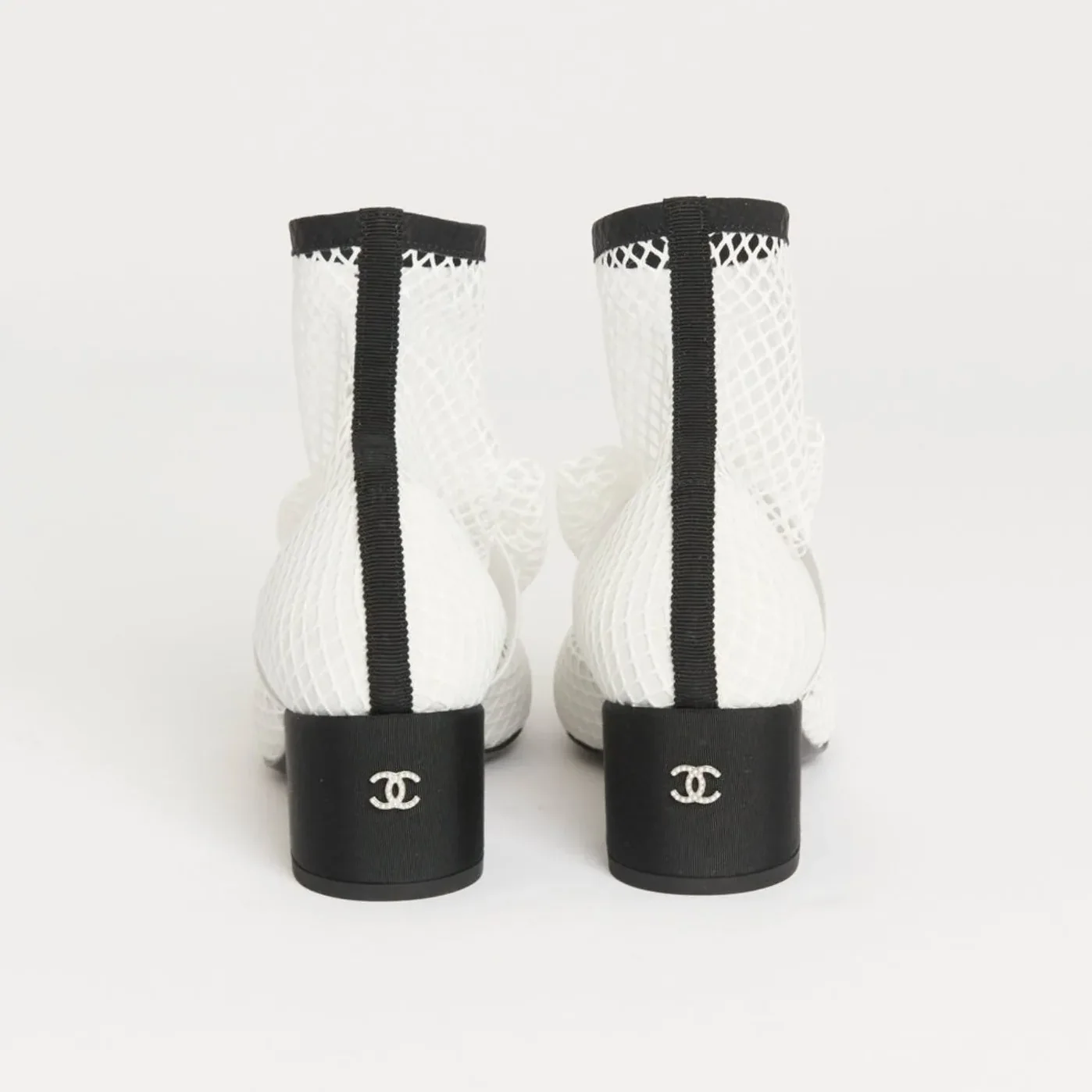 Chanel Mesh Bow Ankle Boots White