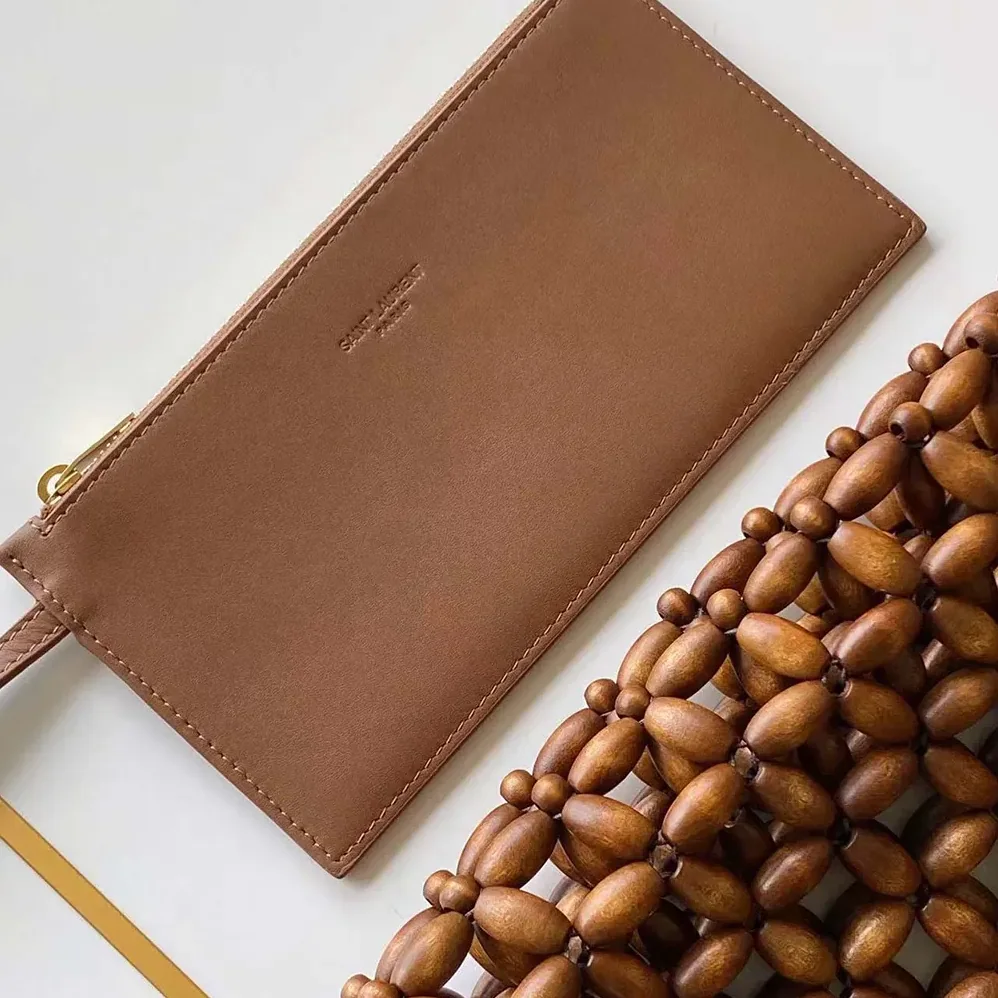 Saint Laurent YSL Le 5 A 7 Large in Wood Beads for Women in Brwon