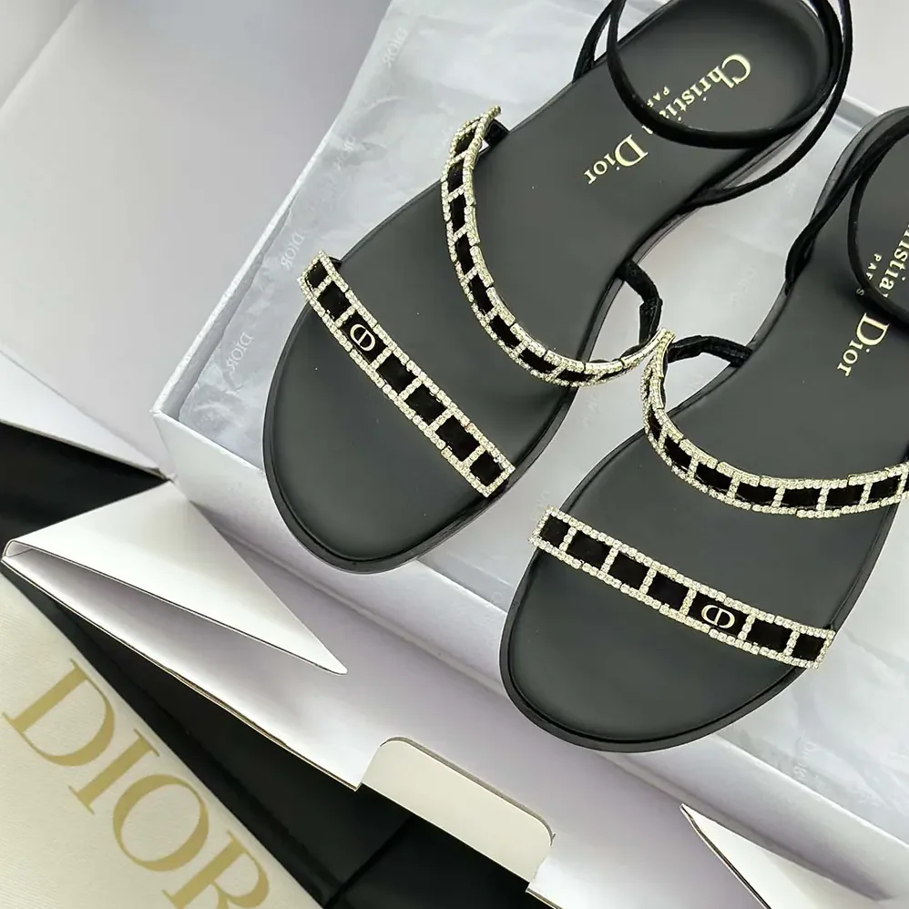 Dior Diorissime Sandal Black Suede Goatskin and Silver for Women in Tone Strass