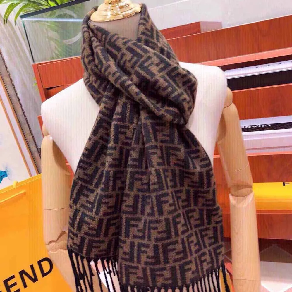 Fendi Brown Wool Scarf with Fringing for Women