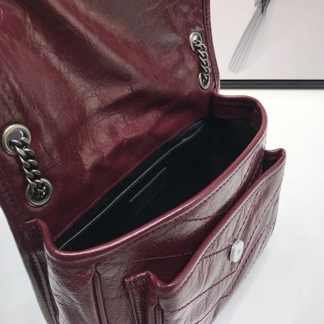 Saint Laurent Niki Baby Chain Bag In Crinkled Vintage Burgundy in YSL Saint Laurent Niki Baby Chain Bag In Crinkled Vintage Burgundy in YSL