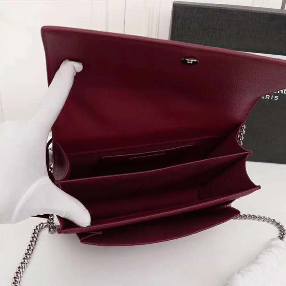 Saint Laurent YSL Medium Sunset Bag Calfskin Leather for Women in Maroon Saint Laurent YSL Medium Sunset Bag Calfskin Leather for Women in Maroon