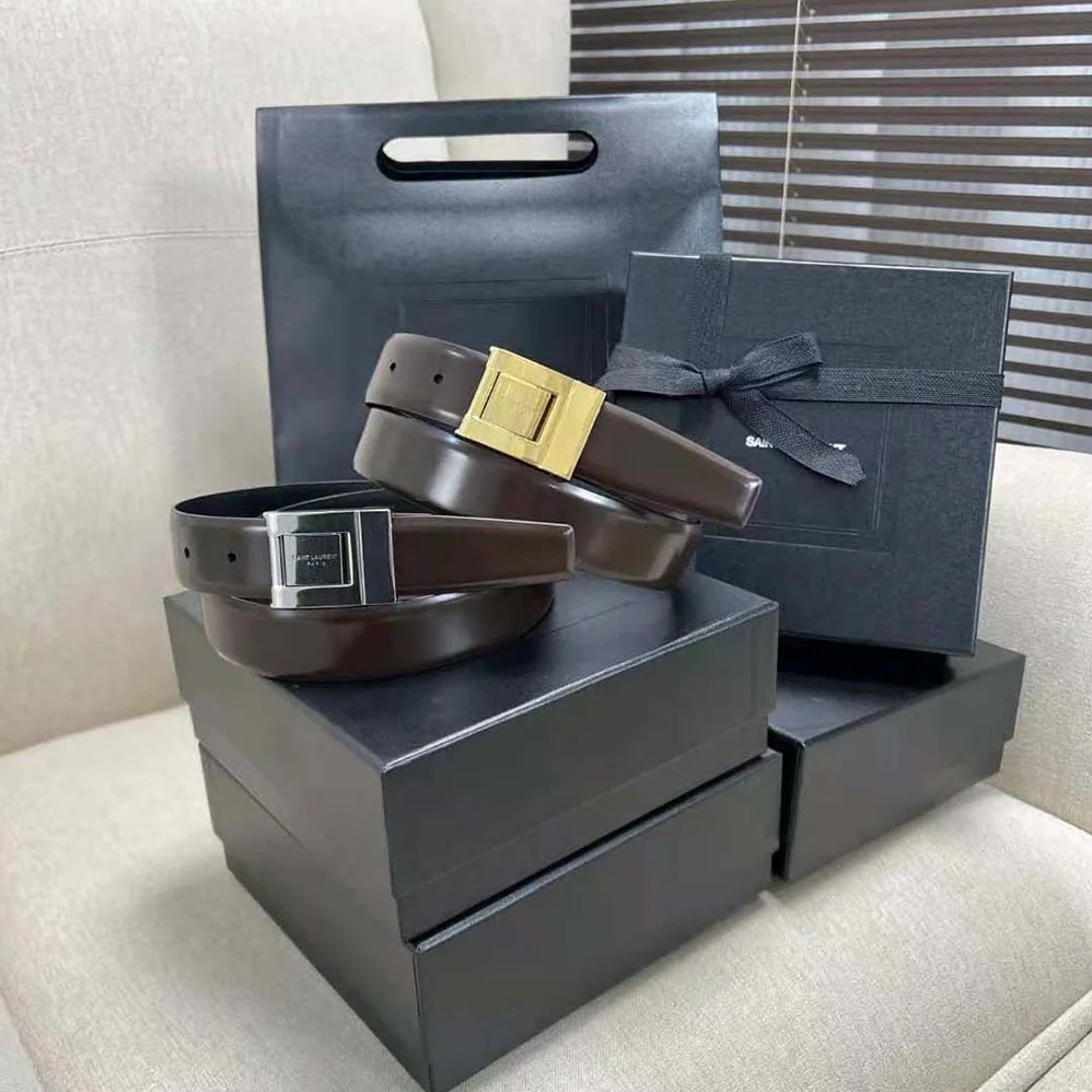Saint Laurent YSL La 76 Buckle Belt in Brushed Leather for Women