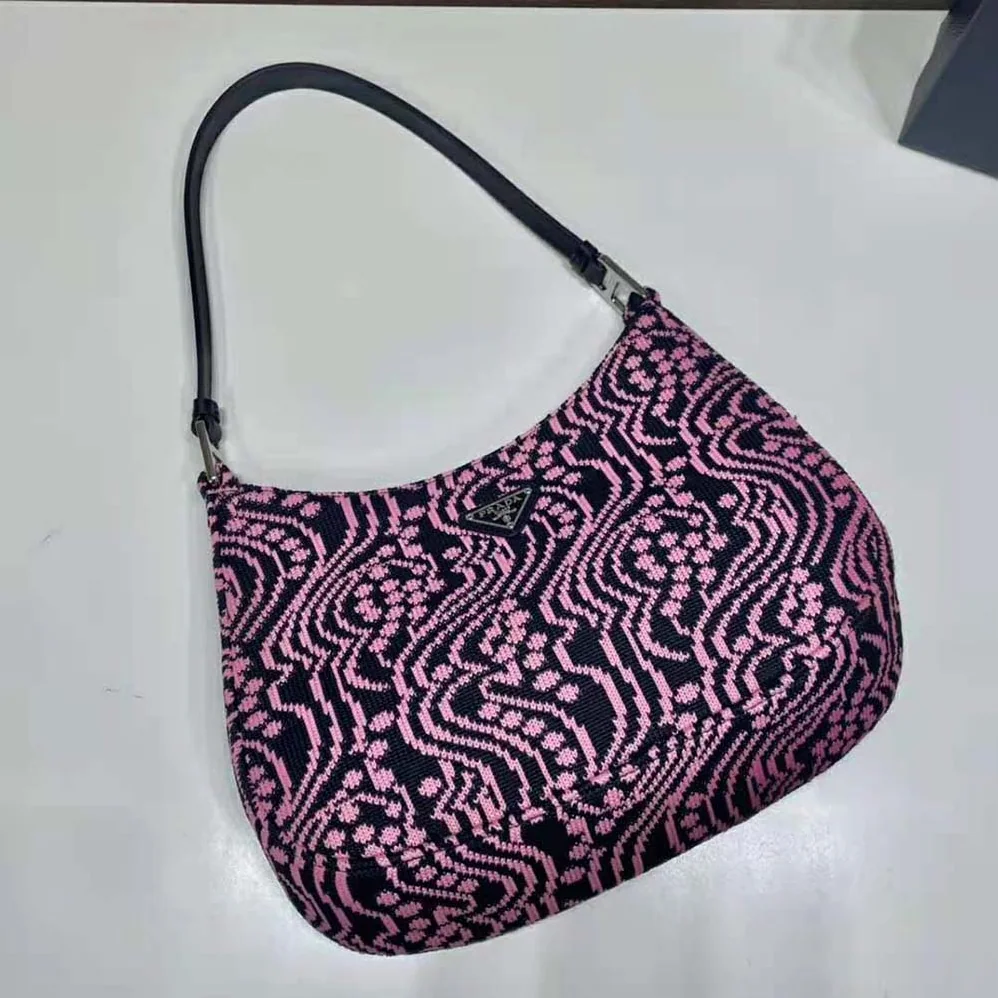 Prada Cleo Jacquard Knit and Leather Bag for Women in Pink