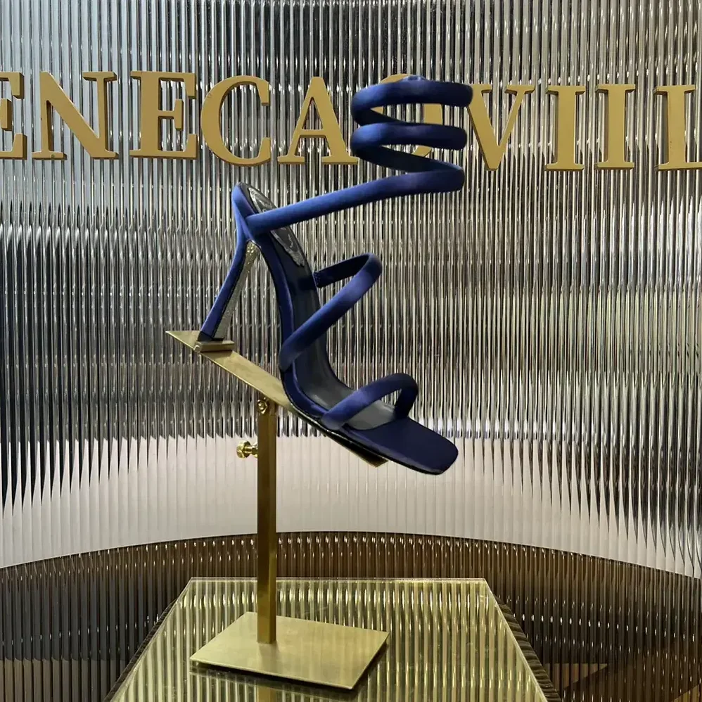 Rene Caovilla Cleopatra Midnight Blue Satin Sandal 105 for Women