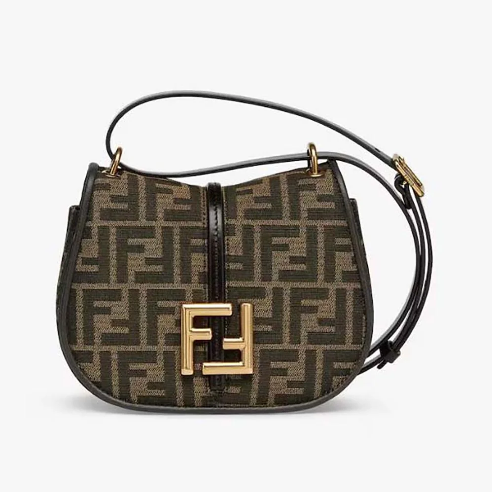 Fendi C'mon Small Brown FF Jacquard Fabric Bag for Women Fendi C'mon Small Brown FF Jacquard Fabric Bag for Women