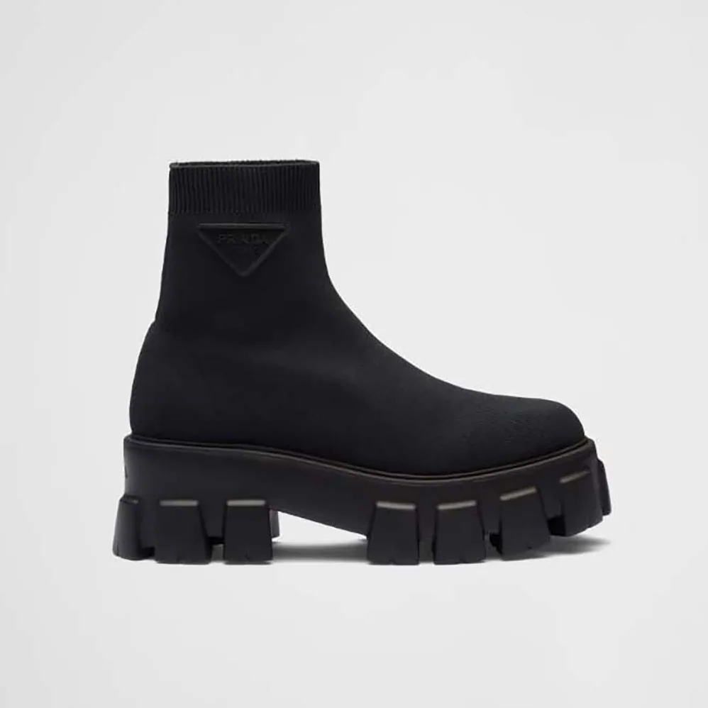 Prada Monolith Knit Booties with Embossed Rubber Triangle Logo for Women Prada Monolith Knit Booties with Embossed Rubber Triangle Logo for Women