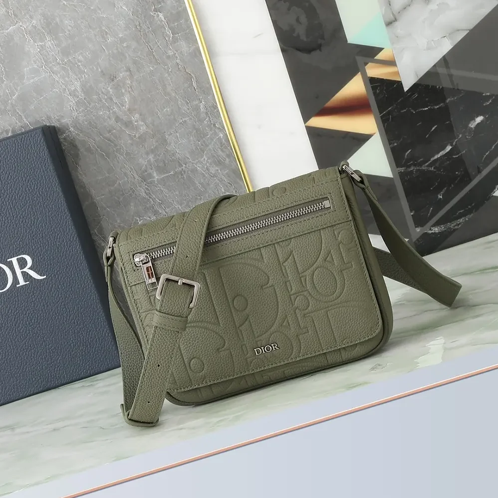 Dior Messenger Bag with Flap Khaki Dior Gravity Leather and Khaki Grained Calfskin for Men Dior Messenger Bag with Flap Khaki Dior Gravity Leather and Khaki Grained Calfskin for Men