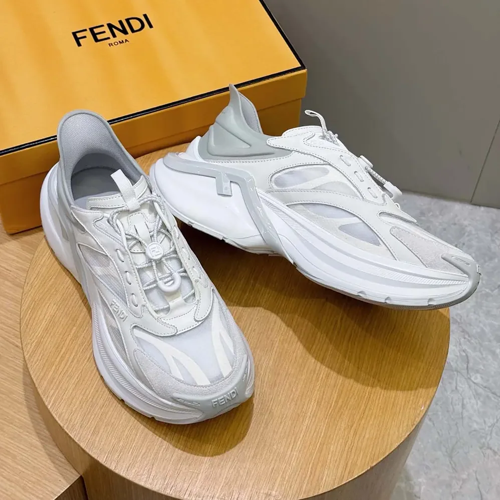 Fendi F-Light Sneakers White Leather and Mesh Running Shoes for Unisex