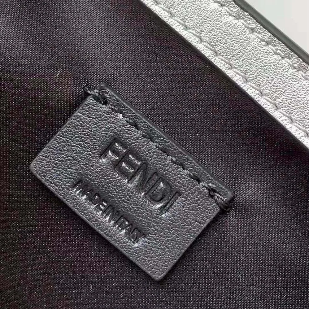 Fendi Baguette Mini Silver Leather Bag with Crystal FF Motif for Women Fendi Baguette Mini Silver Leather Bag with Crystal FF Motif for Women