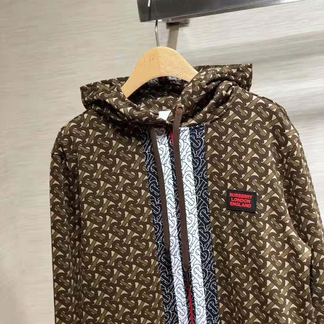 Burberry Monogram Stripe Print Cotton Oversized Hoodie for Men in Brown