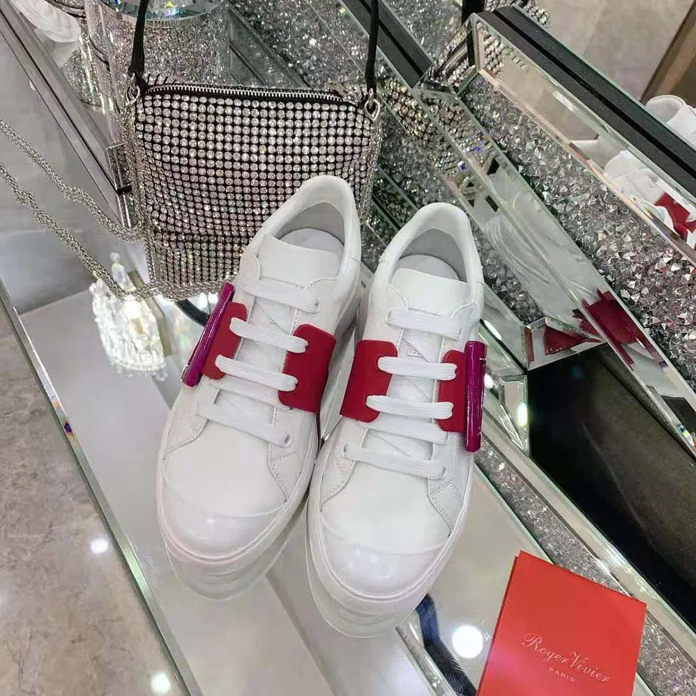 Roger Vivier Viv Skate Lacquered Buckle Sneakers in Soft Leather for Women in Pink