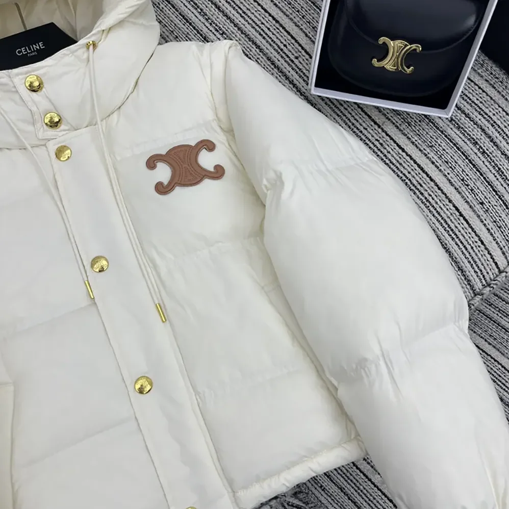 Celine Triomphe Cropped Down Jacket in Lightweight Nylon for Women in White