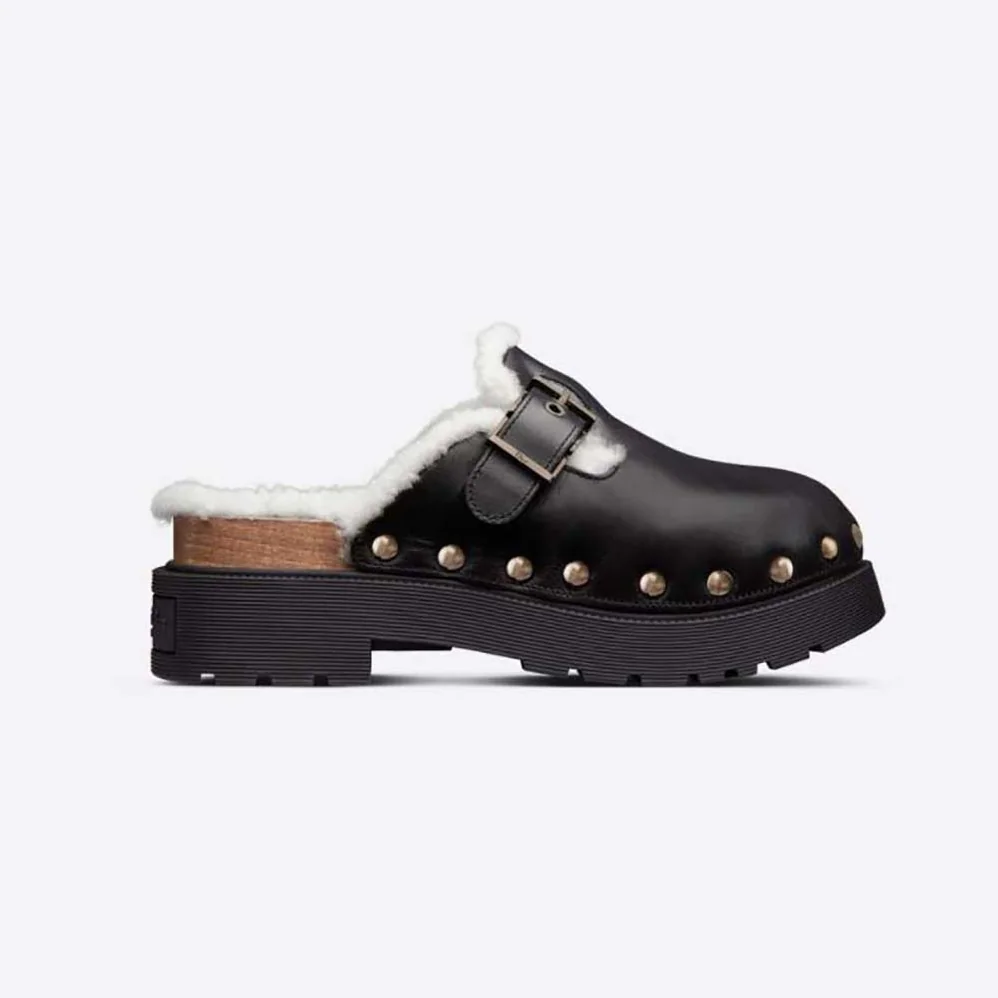 Dior Diorquake Clog Black Calfskin and White Shearling for Women