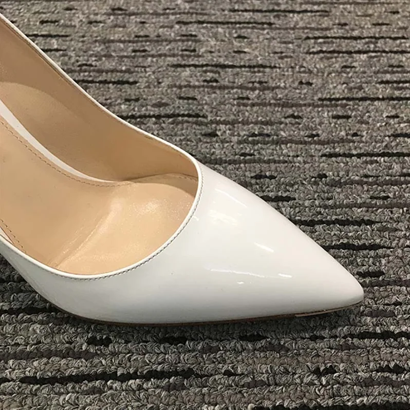 Prada Patent Leather Pointy Toe Pumps 85mm Heel for Women in White