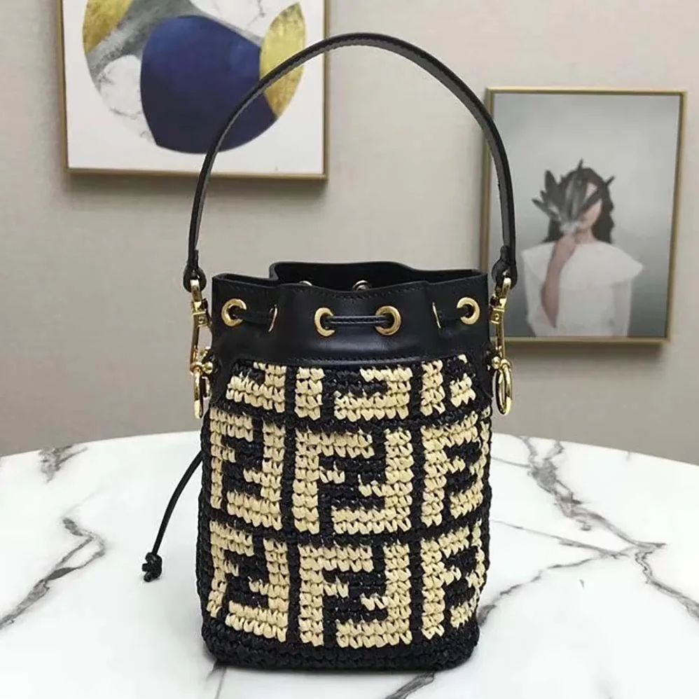 Fendi Mon Tresor Raffia Mini-Bag for Women in Black Fendi Mon Tresor Raffia Mini-Bag for Women in Black