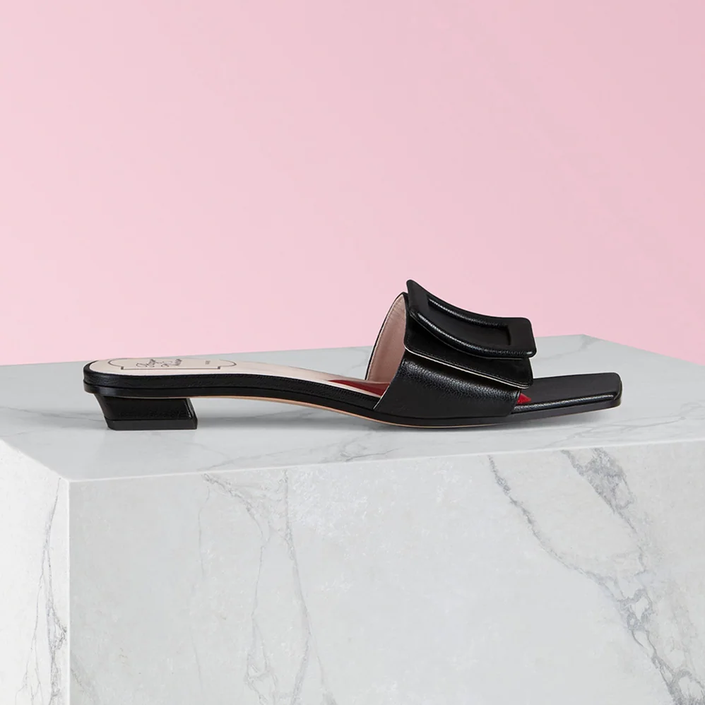 Roger Vivier Covered Buckle Mules in Patent Leather for Women in Black Roger Vivier Covered Buckle Mules in Patent Leather for Women in Black