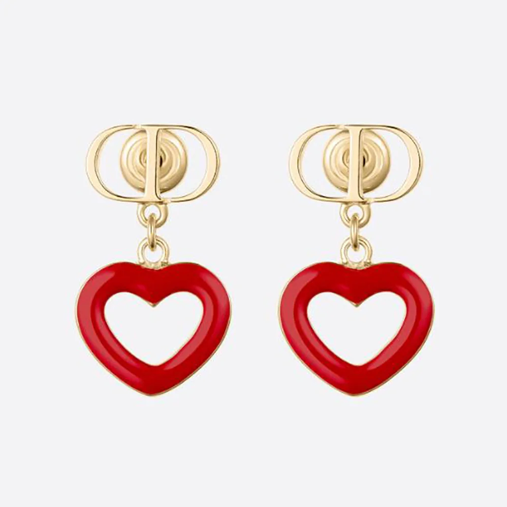 Dior Dioramour Earrings Gold-Finish Metal and Red Lacquer for Women Dior Dioramour Earrings Gold-Finish Metal and Red Lacquer for Women