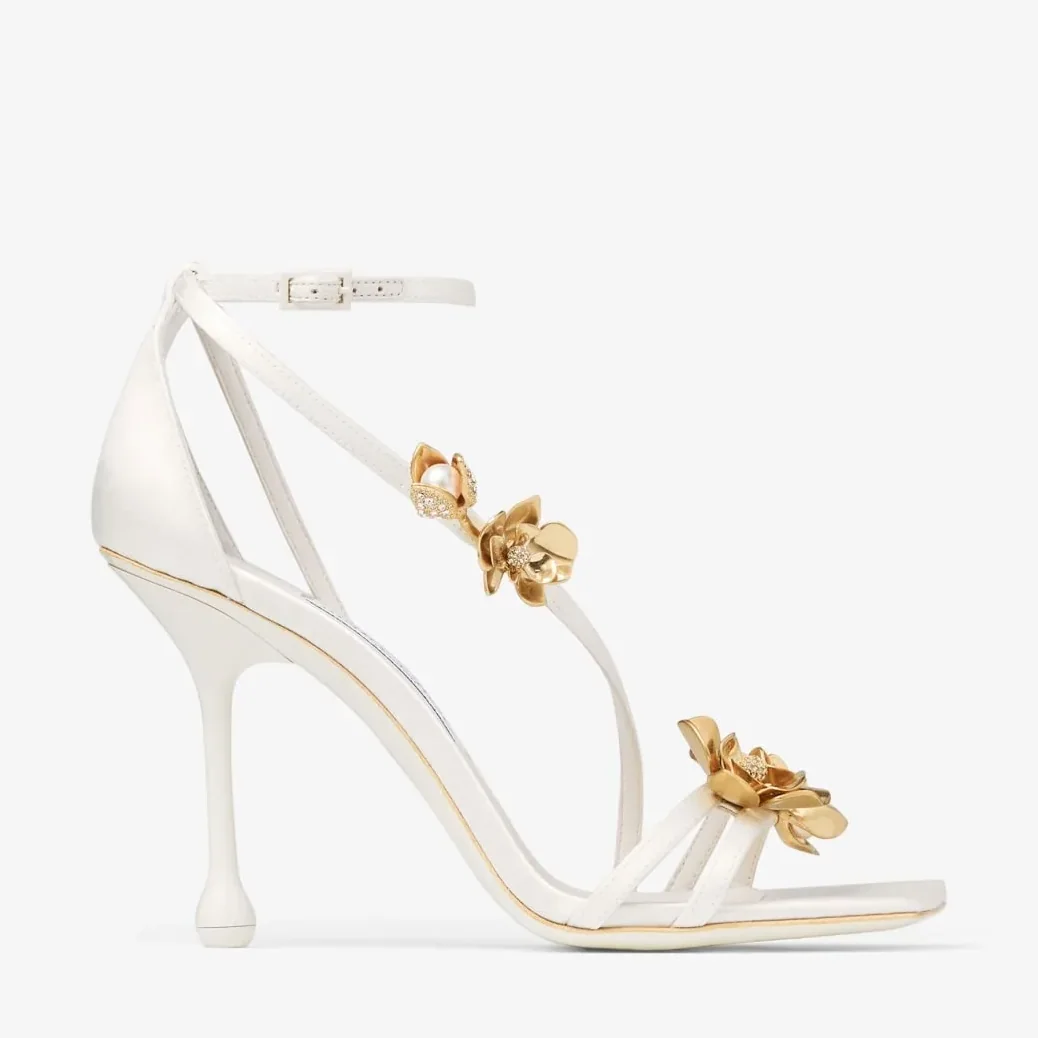 Jimmy Choo Zea 95 Flower Sandals Ivory/Metal Mix ZEA95BGU