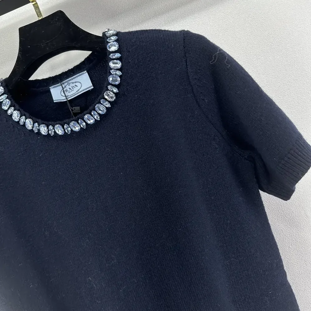 Prada Wool And Cashmere Crew-Neck Sweater for Women in Navy