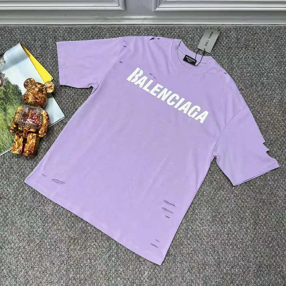 Balenciaga Destroyed T-shirt Boxy Fit in Purple for Women