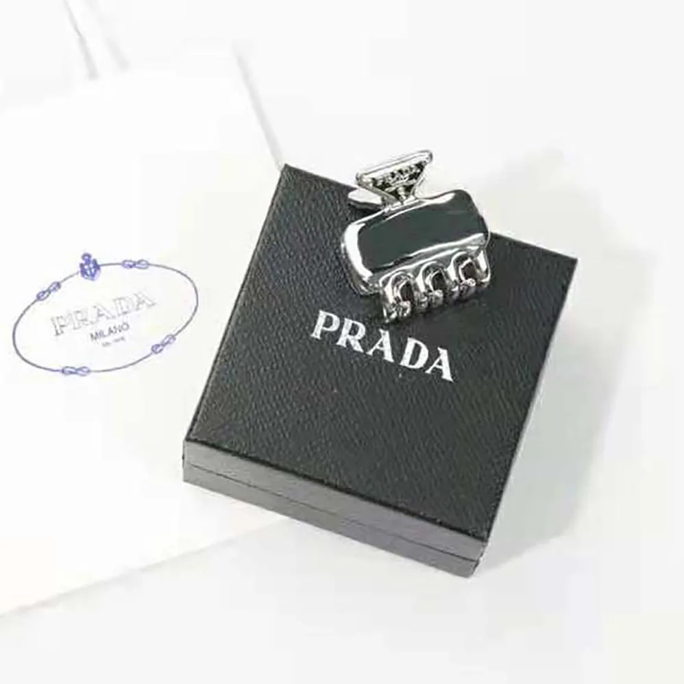 Prada Metal Hair Clip with Enameled for Women in Metal Triangle Logo Prada Metal Hair Clip with Enameled for Women in Metal Triangle Logo