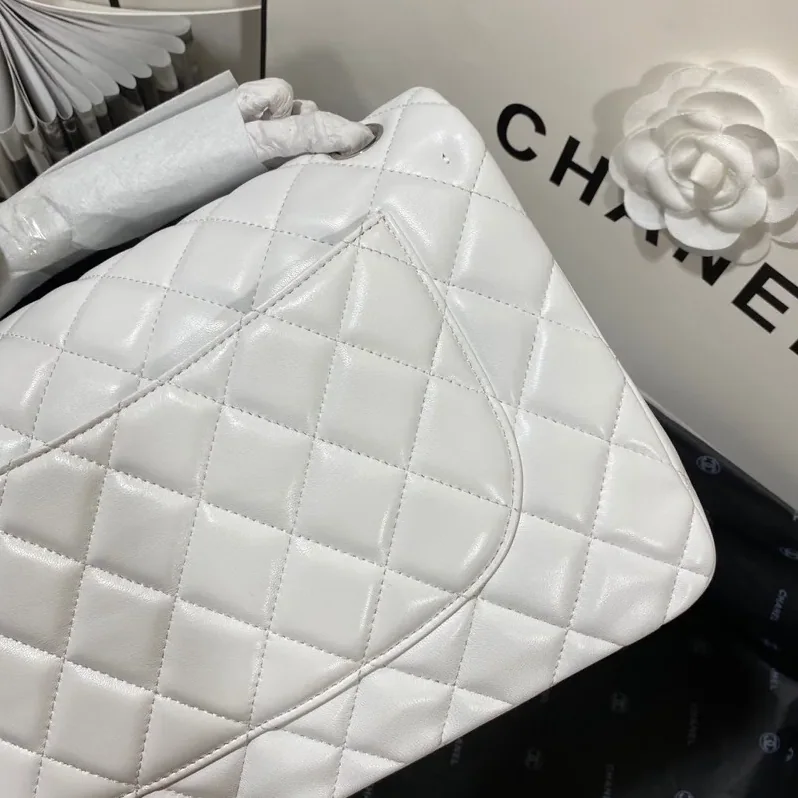Chanel Classic Double Flap Bag Large Crossbody in White Silver Hardware Chanel Classic Double Flap Bag Large Crossbody in White Silver Hardware