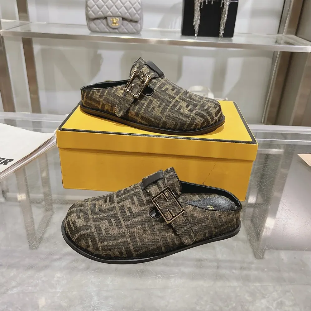 Fendi Feel Brown Fabric Sabots for Unisex