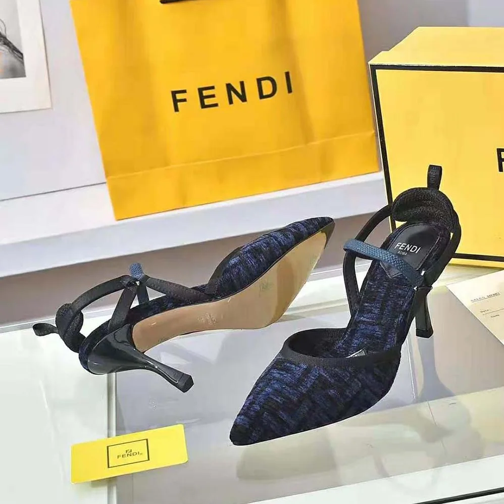 Fendi Colibrì Lite High-heeled Blue FF Chenille Slingbacks for Women