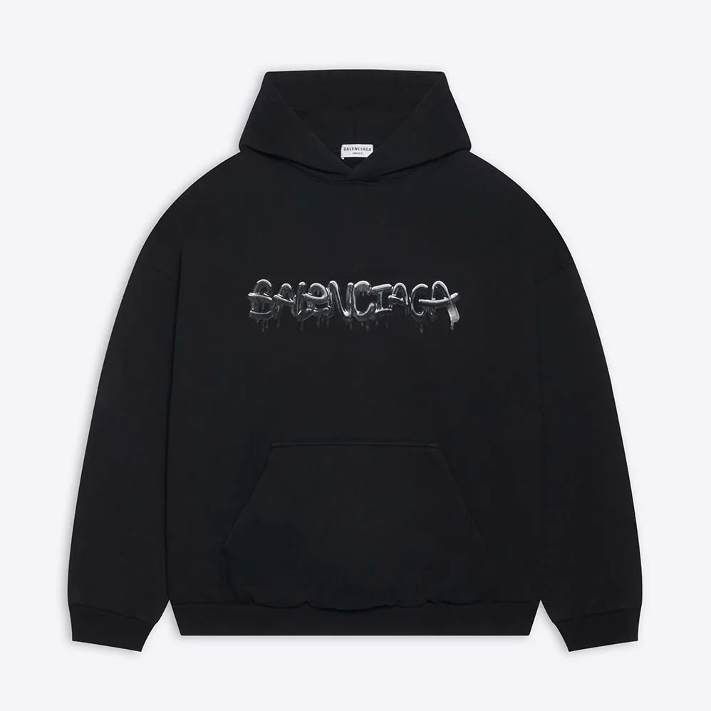 Balenciaga Hoodie Wide Fit in Black Heavy Fleece for Men Balenciaga Hoodie Wide Fit in Black Heavy Fleece for Men