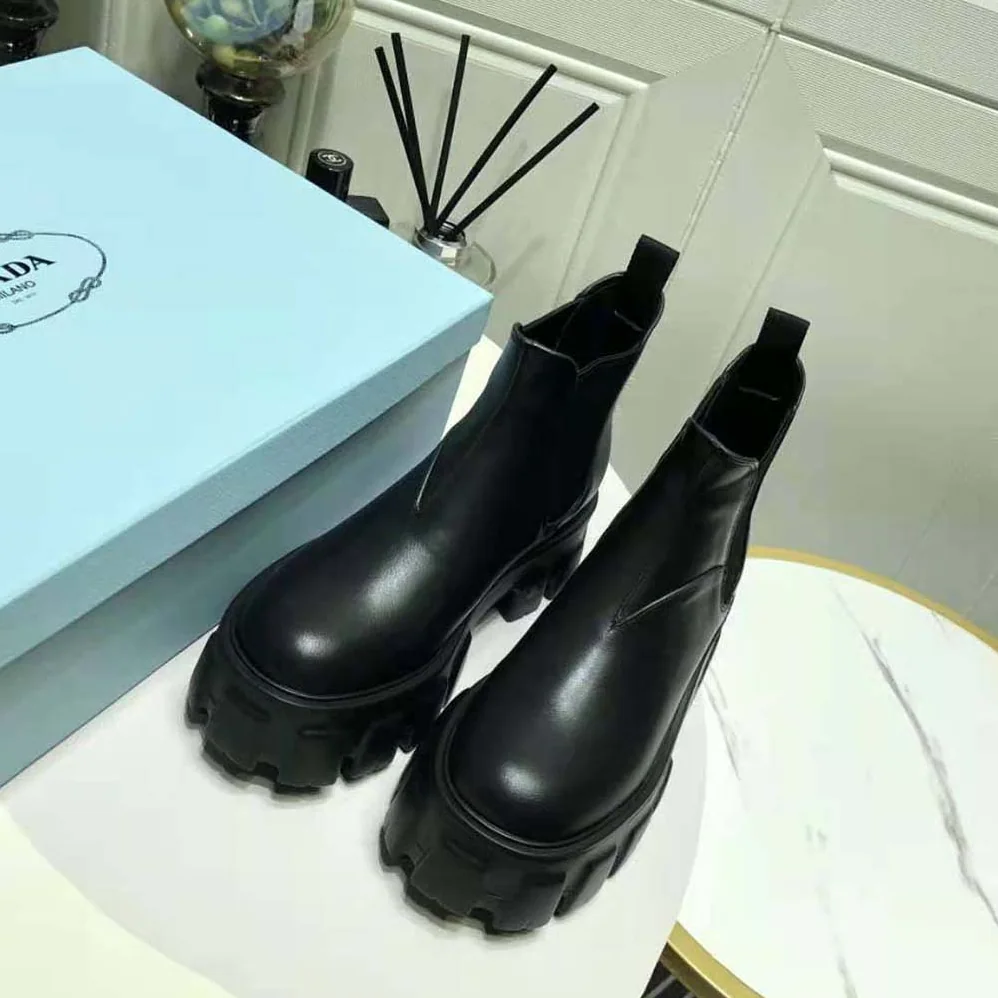 Prada Monolith Brushed Leather Booties for Women Prada Monolith Brushed Leather Booties for Women