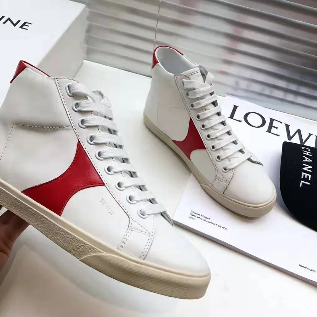 Celine Celine Triomphe Mid Lace Up Sneaker Calfskin for Women in Red