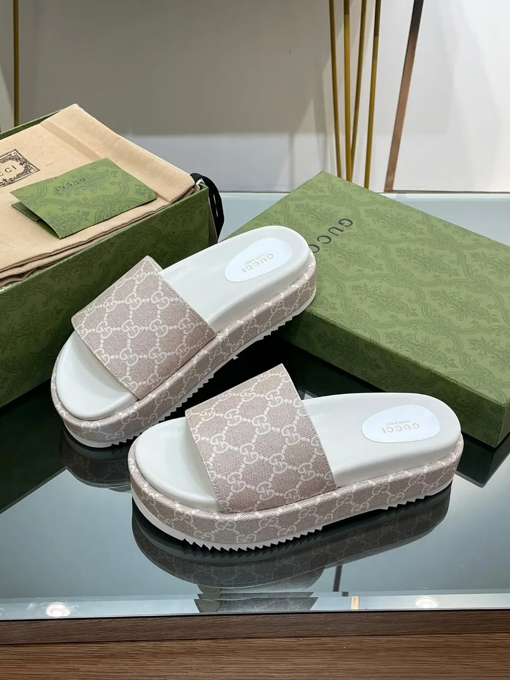 Gucci Jumbo Gg Platform Slide Sandal Light Green