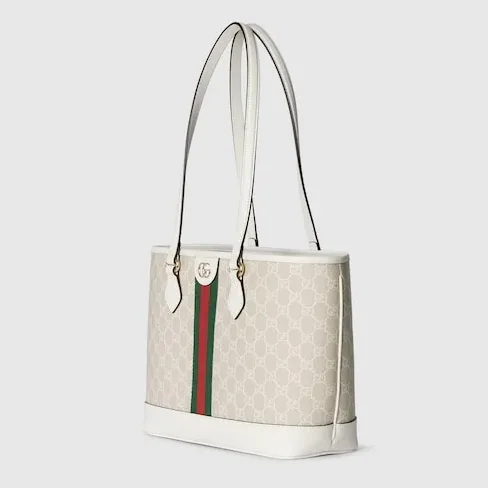 Gucci Ophidia Medium Tote Bag in Beige/ White Gold Hardware