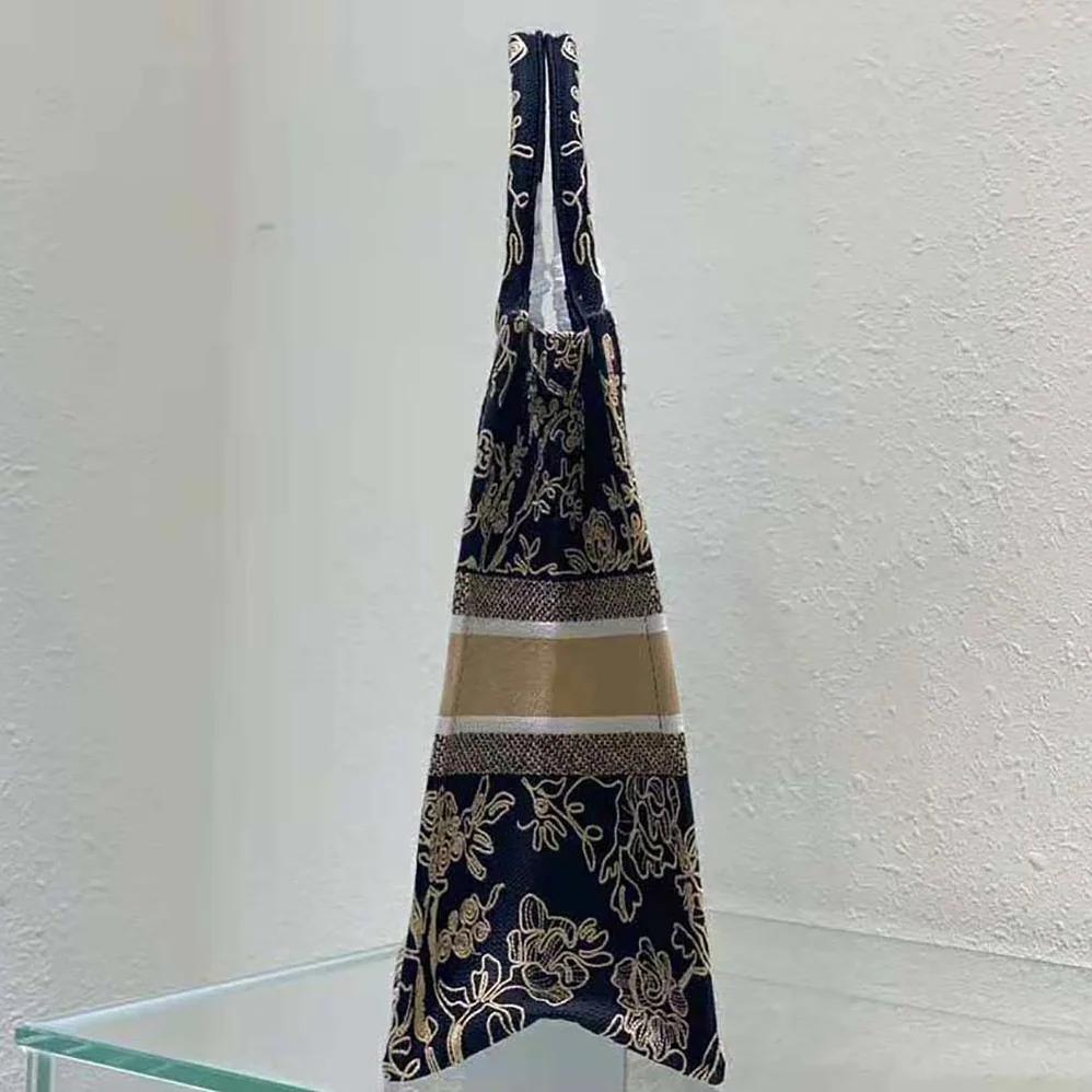 Dior Large Dior Book Tote Black Dior Jardin D'Hiver Embroidered Cotton with Velvet and Metallic Thread for Women