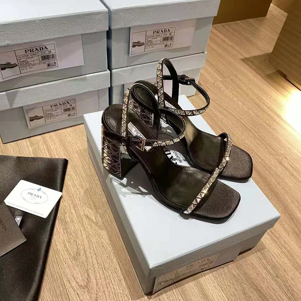 Prada Satin Sandals with Crystals in 90mm Heel Height for Women in Black