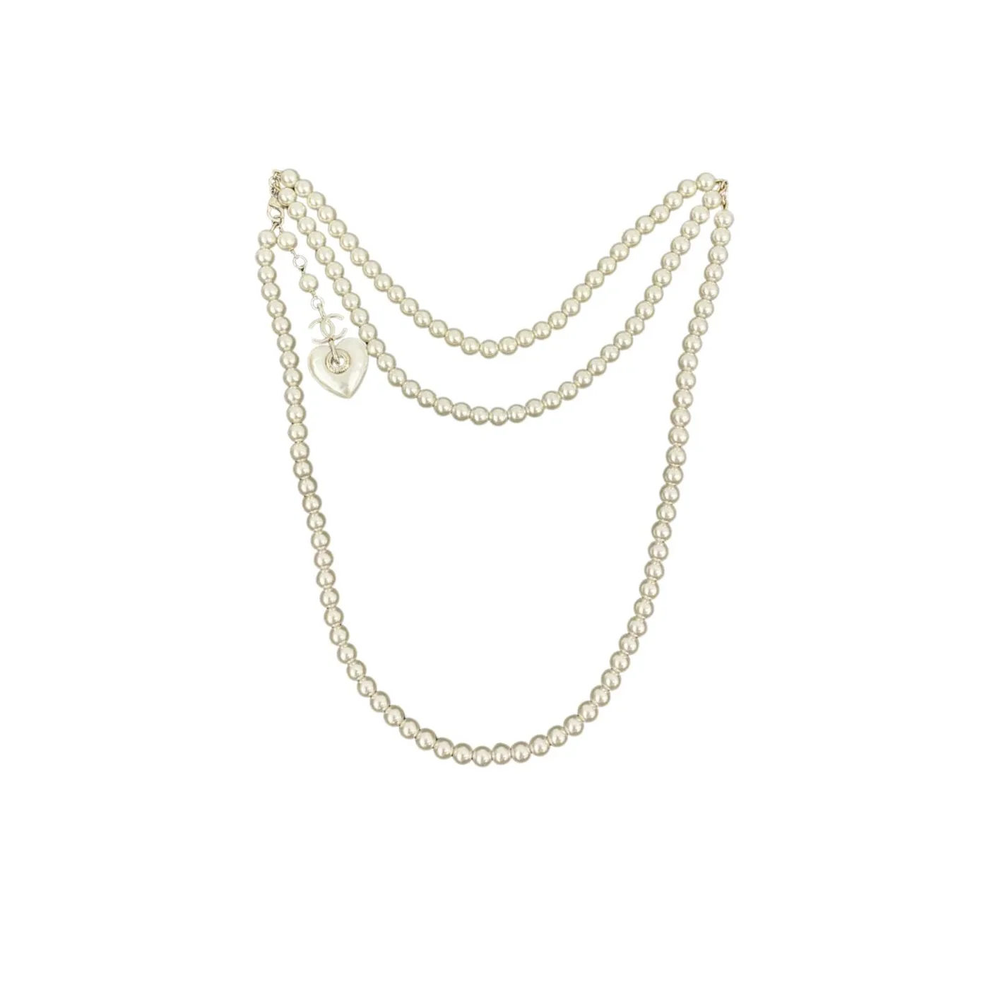 Chanel 24 Milky White Heart Shaped Pearl Waist Necklace