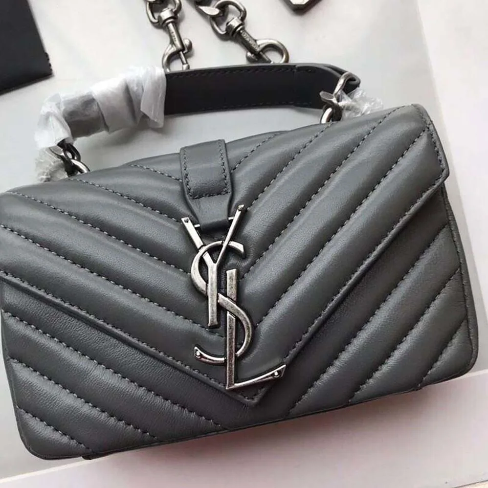 Saint Laurent YSL Classic Medium College Bag Matelasse Leather in Grey